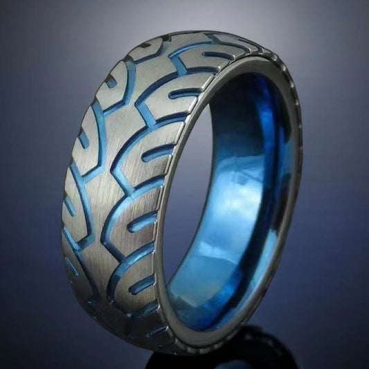 Men's Non-fading Etching Tire Pattern Vintage Ring