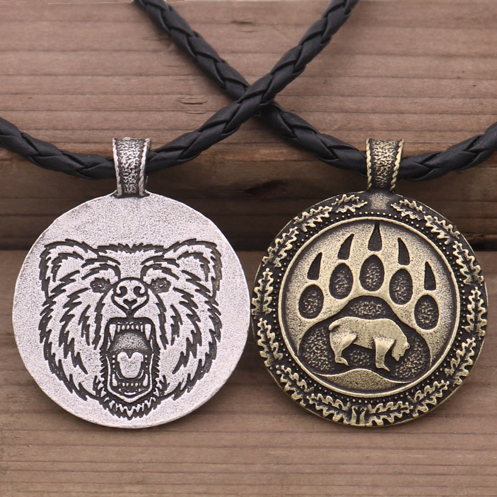 Viking Big Grizzly Bear Round Bear Claw Men's Necklace Alloy Pendant