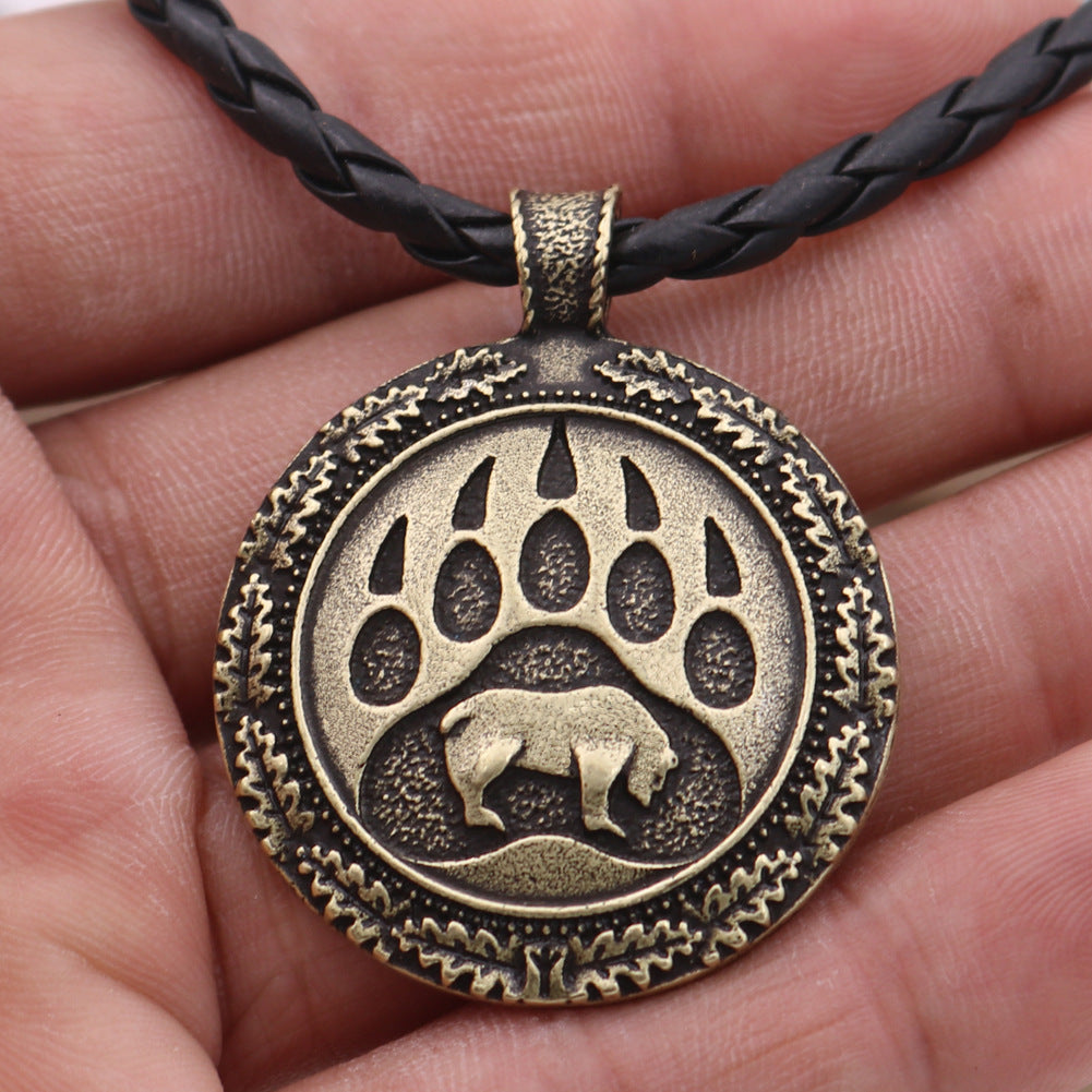 Viking Big Grizzly Bear Round Bear Claw Men's Necklace Alloy Pendant