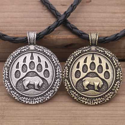 Viking Big Grizzly Bear Round Bear Claw Men's Necklace Alloy Pendant